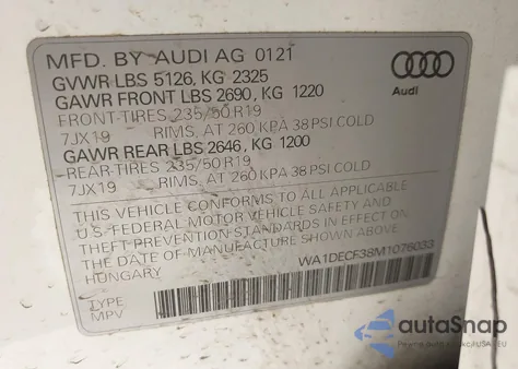 2021 Audi Q3 Premium 45 Tfsi S Line Quattro Tiptronic from USA, damaged, VIN WA1DECF38M1076033
